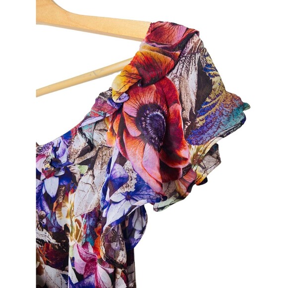 COPY - Anthropologie Wrap Dress Size M Floral Mini Ruffled Purple Bohemian Flow… - Picture 4 of 12